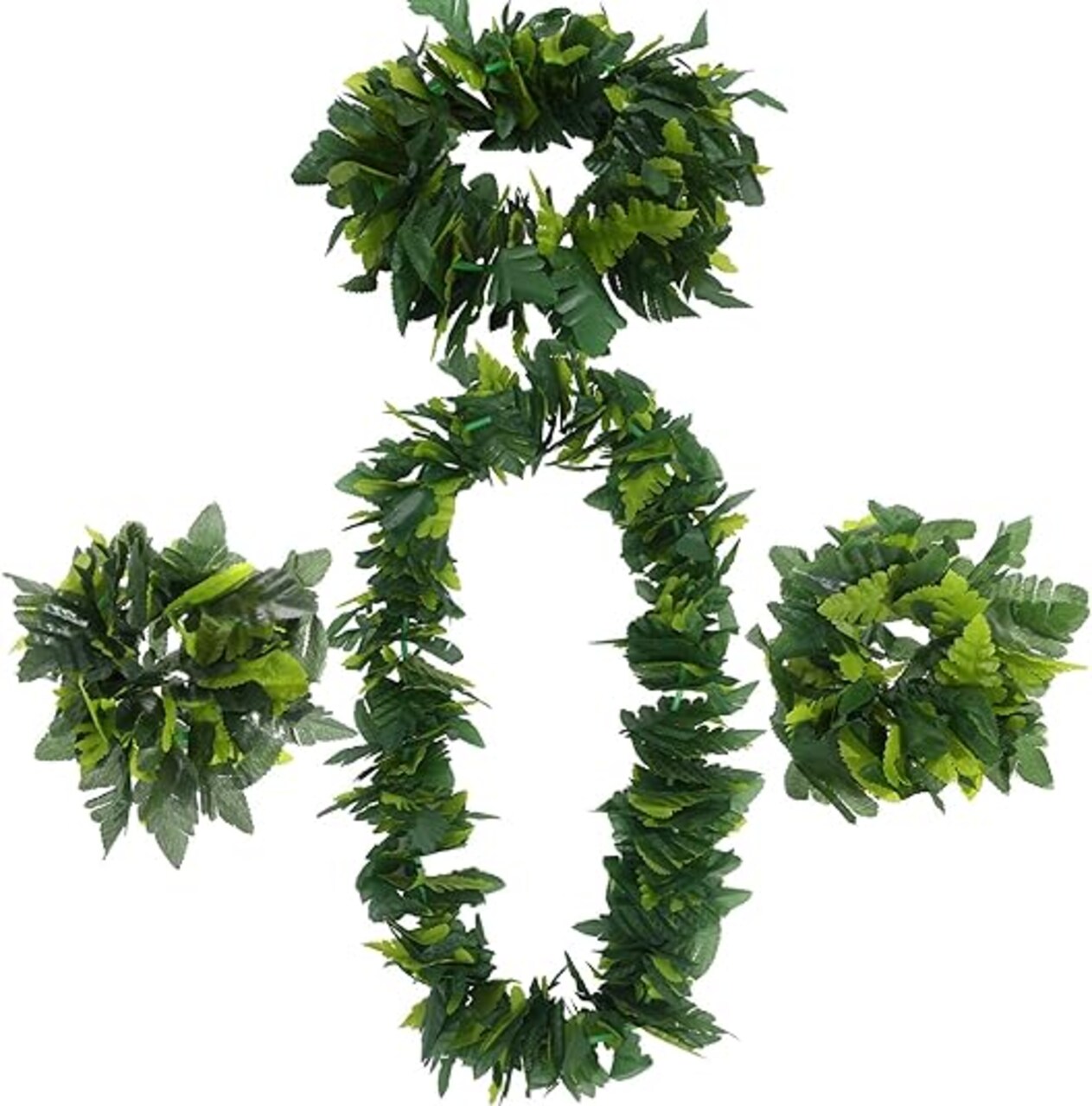 4 in 1 Green Hawaiian Party Garland Artificial Leaves Headband Lifelike Leaves Necklace Loop Bracelet